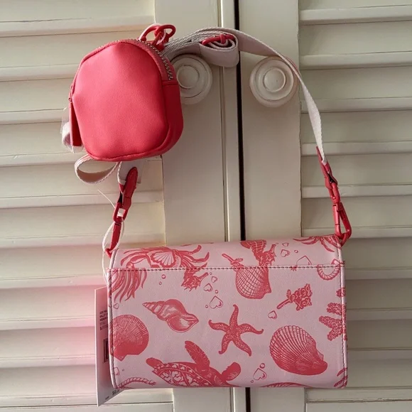 ☀️Betsey Johnson Pink Crossbody Bag With Coral Sea Life and Coin pouch - Picture 2 of 15